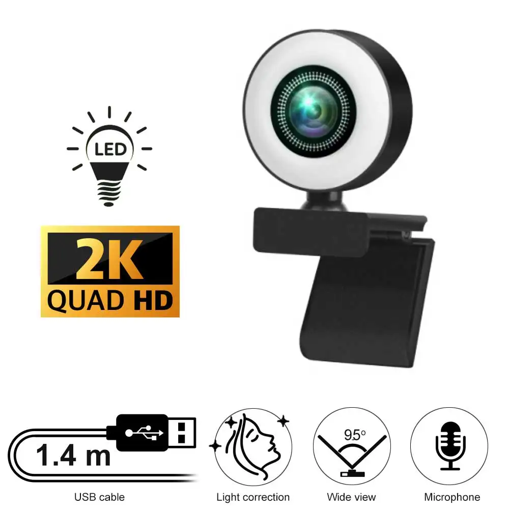 Web Camera 2K Cam With USB Connector, LED Light, Microphone for Skype, MS Teams, Zoom, Home Office, Video Chat, Conference
Web Camera 2K Cam With USB Connector, LED Light, Microphone for Skype, MS Teams, Zoom, Home Office, Video Chat, Conference