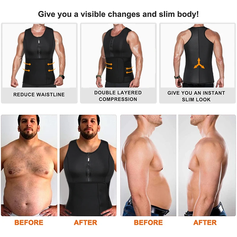 Neoprene Sauna Workout Suit Men Waist Trainer Corset Slimming Vest Zipper Body Shaper with Adjustable Tank Top Faja Shapewear
Neoprene Sauna Workout Suit Men Waist Trainer Corset Slimming Vest Zipper Body Shaper with Adjustable Tank Top Faja Shapewear