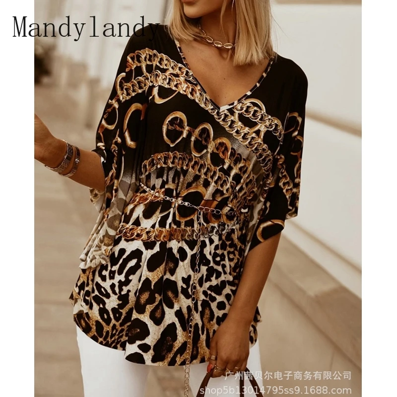 Mandylandy T-shirt Summer Fashion Short Sleeve V-neck Pullover T-shirt Tops Women's Casual Chain Printed Loose T-shirt
Mandylandy T-shirt Summer Fashion Short Sleeve V-neck Pullover T-shirt Tops Women's Casual Chain Printed Loose T-shirt