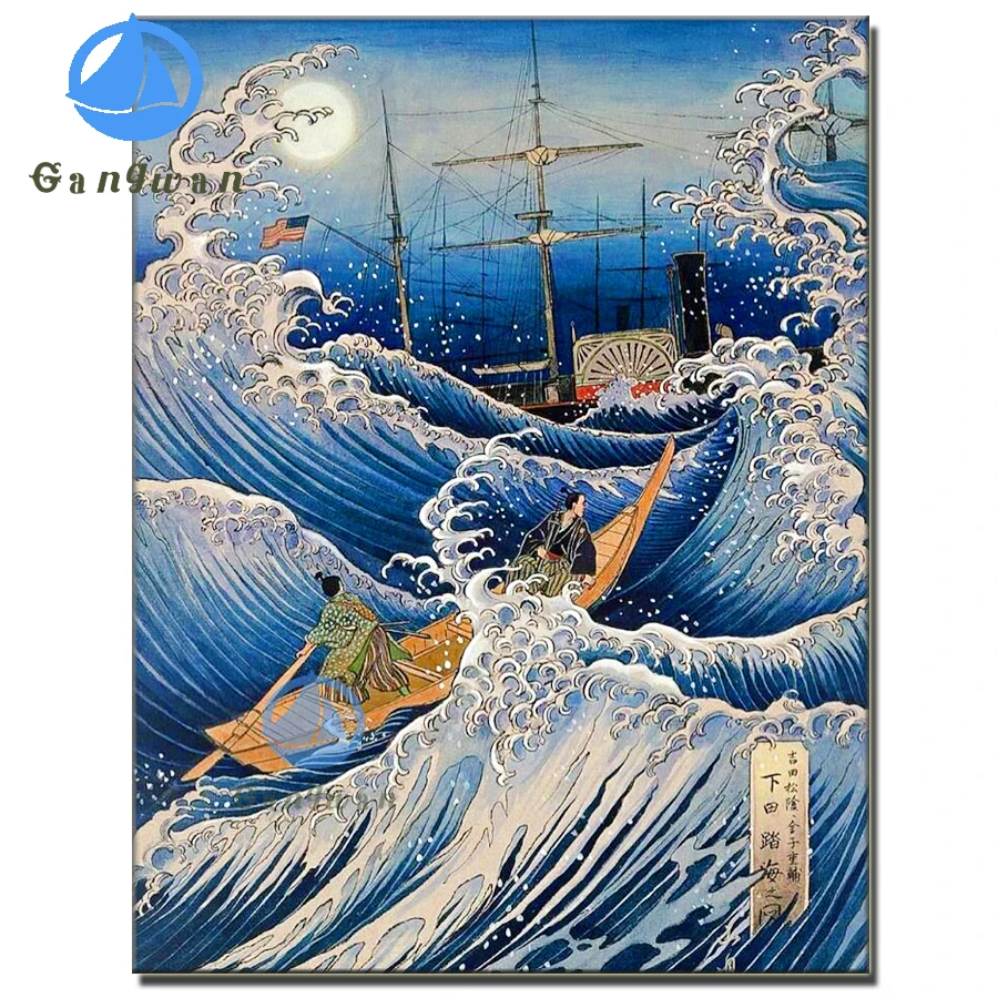 

Алмазная картина «японские волны», картина Стразы 5D с полным заполнением, вышивка абстрактным Пирсом, пейзаж, украшение для вышивки крестиком