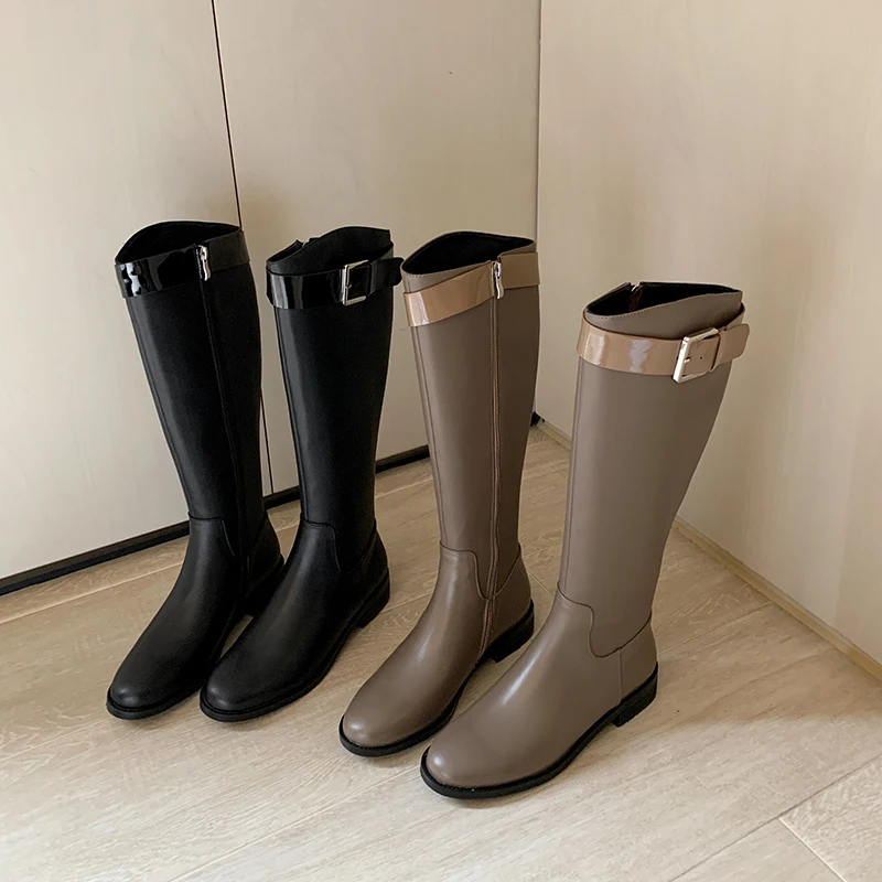 New Winter Riding Boots Genuine Leather Sewing Fasteners Round Toe Low Heel Slip on Leisure Fashion Thigh High Boots 102
New Winter Riding Boots Genuine Leather Sewing Fasteners Round Toe Low Heel Slip on Leisure Fashion Thigh High Boots 102