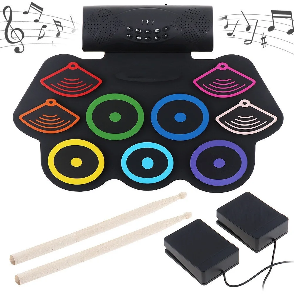 Compact Size USB Roll-Up Silicon Drum Set Digital Electronic Drum Kit 7 Drum Pads with Drumsticks Foot Pedals for Beginners 
Compact Size USB Roll-Up Silicon Drum Set Digital Electronic Drum Kit 7 Drum Pads with Drumsticks Foot Pedals for Beginners