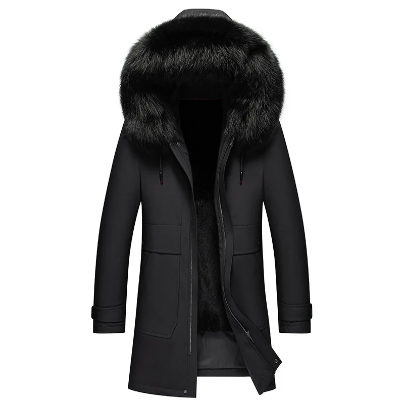 

Winter 2021 New Men's Big Fox Fur Collar Pie Overcoming Jacket Male Mid-length Rex Rabbit Fur Liner Coat Casual Parkas Outerwear