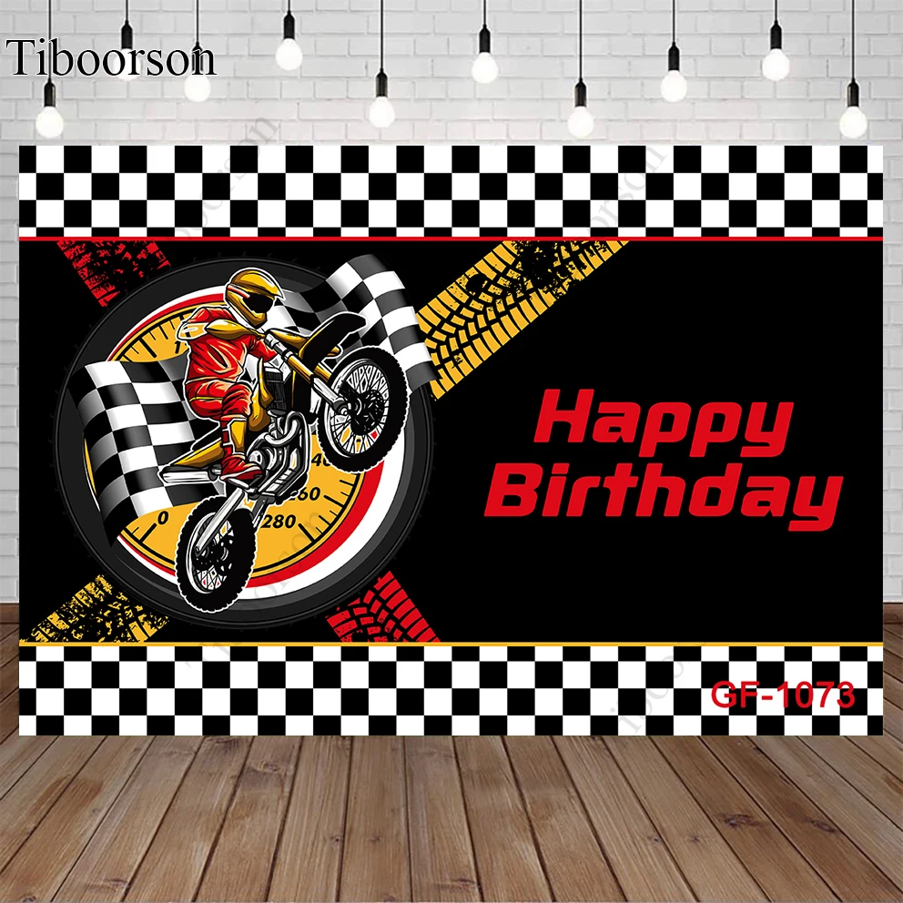 

Motorcycle Race Theme Background Happy Birthday Boy Party Decor Backdrop Baby Shower Photocall Grid Vinyl Photography