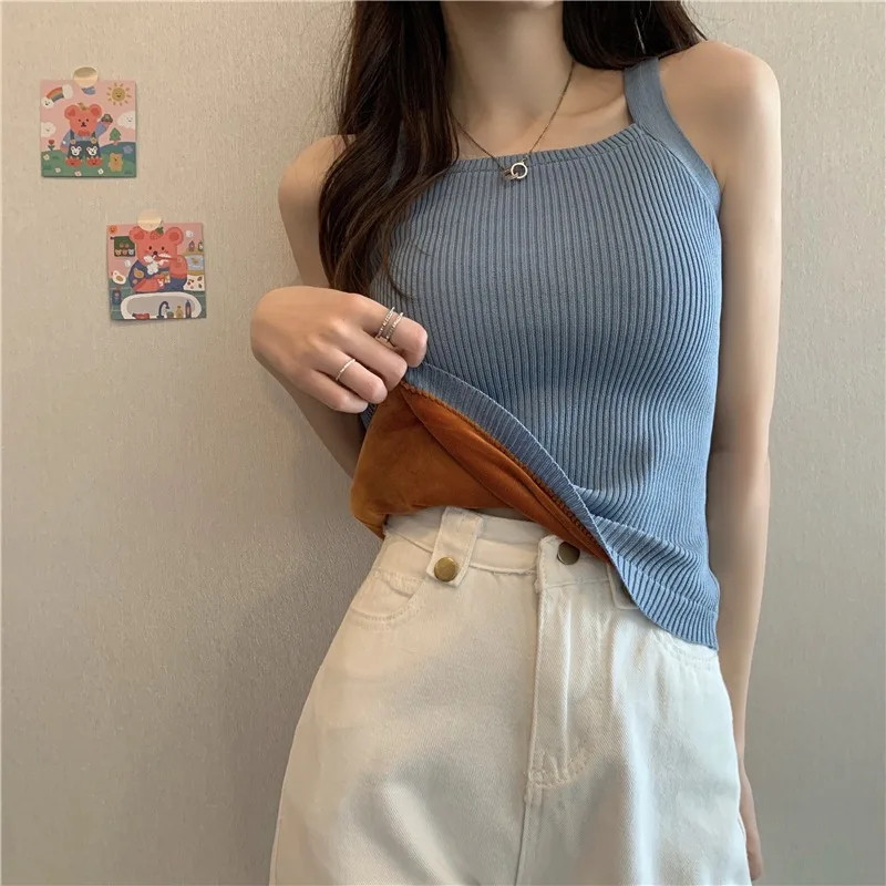 New Thicken Sling Women Fall Winter Plus Fleece Fashion Solid Color Sleeveless All-Match Simple Slim Fit Korean Female Vest Tops
New Thicken Sling Women Fall Winter Plus Fleece Fashion Solid Color Sleeveless All-Match Simple Slim Fit Korean Female Vest Tops