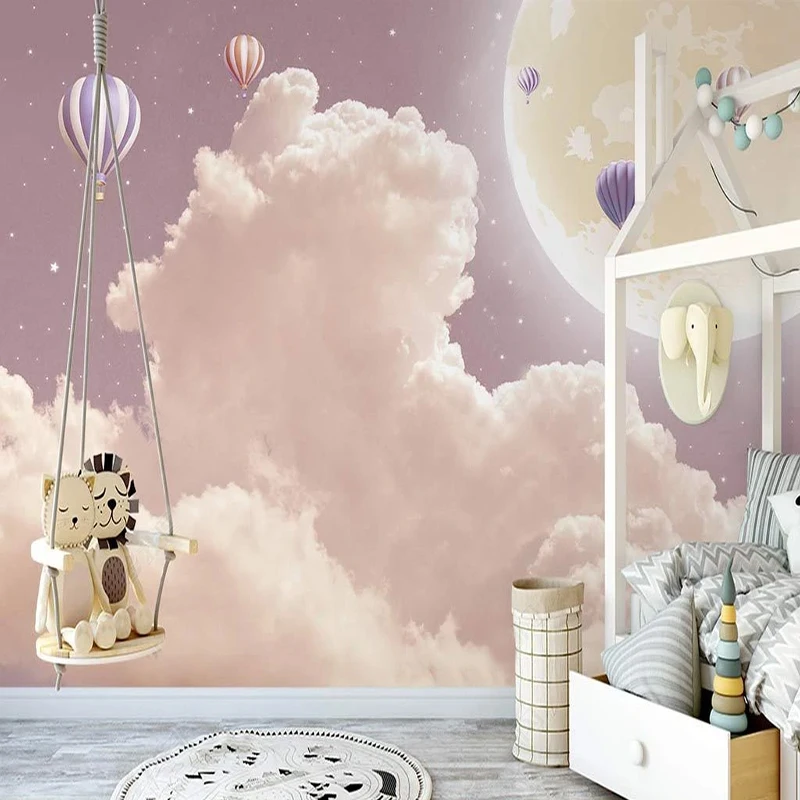 

Hand-Painted Fantasy Clouds Hot Air Balloon Mural Princess Room Children's Room 3D Cartoon Wallpaper Wall Cloth Home Decor Freco