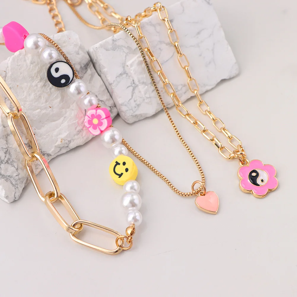 Vintage Multi-layer Imitation Pearl Smiley Thick Chain Necklace For Women Enamel Heart Flower Yin Yang Necklaces Fashion Jewelry
Vintage Multi-layer Imitation Pearl Smiley Thick Chain Necklace For Women Enamel Heart Flower Yin Yang Necklaces Fashion Jewelry