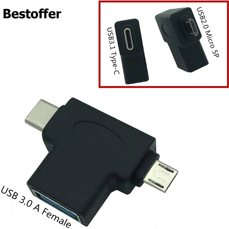 USB 3.0 A Female Conectores to Micro 5PIN+USB3.1 Type C Male OTG 2-in-1 Transmission Adapter
USB 3.0 A Female Conectores to Micro 5PIN+USB3.1 Type C Male OTG 2-in-1 Transmission Adapter