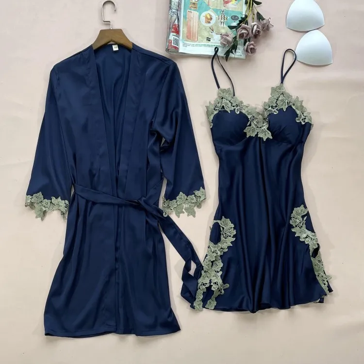 Sexy Sleepwear Women Robe Satin 2 Piece Sleep Set Bride Bridesmaid Wedding Gown Kimono Gown Lace Nightwear With Pads Nightdress
Sexy Sleepwear Women Robe Satin 2 Piece Sleep Set Bride Bridesmaid Wedding Gown Kimono Gown Lace Nightwear With Pads Nightdress