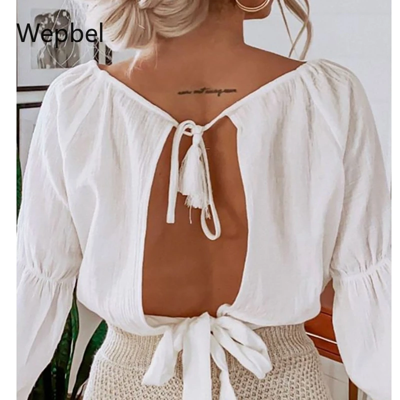 Wepbel шифоновые топы на шнуровке с круглым вырезом, свободные белые сексуальные блузки, женские топы с длинным рукавом и открытой спиной, блуз...
Wepbel шифоновые топы на шнуровке с круглым вырезом, свободные белые сексуальные блузки, женские топы с длинным рукавом и открытой спиной, блуз...