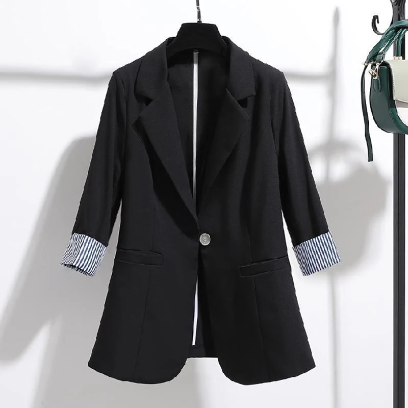 Solid Color Blazer Jacket Women 2021 Summer 3/4 Sleeve Black Korean Style Thin Slim Fit Casual Business Work-Suit Lady Coat
Solid Color Blazer Jacket Women 2021 Summer 3/4 Sleeve Black Korean Style Thin Slim Fit Casual Business Work-Suit Lady Coat