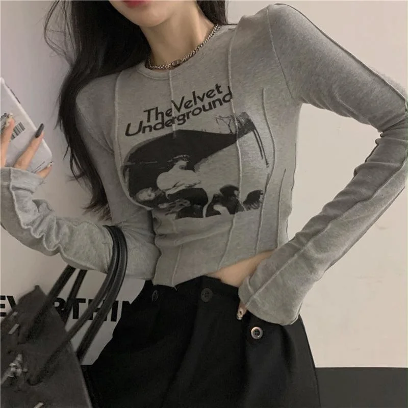 Casual Slim T-shirt For Women O Neck Long Sleeve Sexy Crop Top Grunge Letters Print Female Korean Fashion Clothing 2021
Casual Slim T-shirt For Women O Neck Long Sleeve Sexy Crop Top Grunge Letters Print Female Korean Fashion Clothing 2021