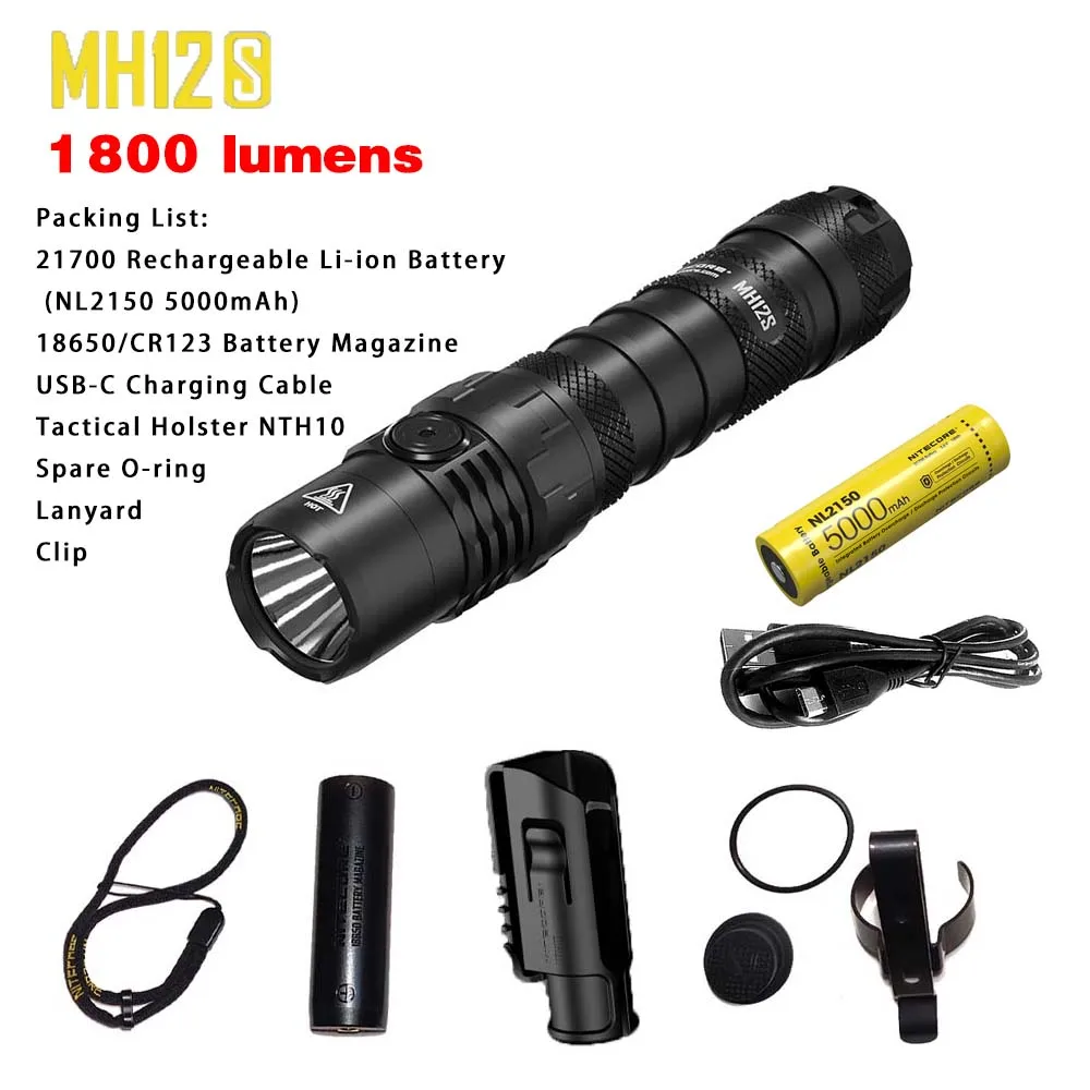 1800 Lumens MH12S High Power LED Flashlights USB Rechargeable SST-40-W Includes 21700 Battery Torch Portable Outdoor For Patrol
1800 Lumens MH12S High Power LED Flashlights USB Rechargeable SST-40-W Includes 21700 Battery Torch Portable Outdoor For Patrol