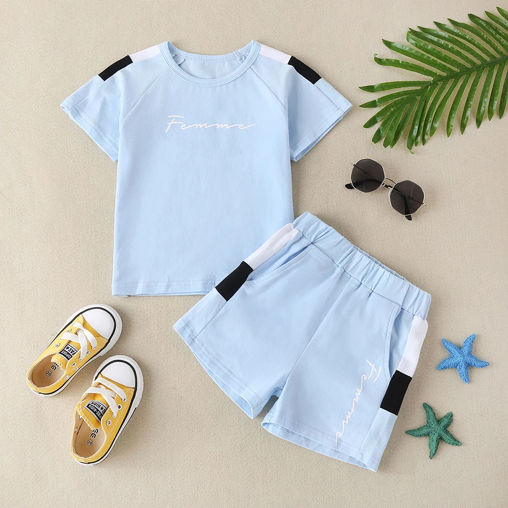 Boys summer short-sleeved sports suit, children's clothing boys' short-sleeved shorts, casual two-piece suit Suitable for 3-7
Boys summer short-sleeved sports suit, children's clothing boys' short-sleeved shorts, casual two-piece suit Suitable for 3-7