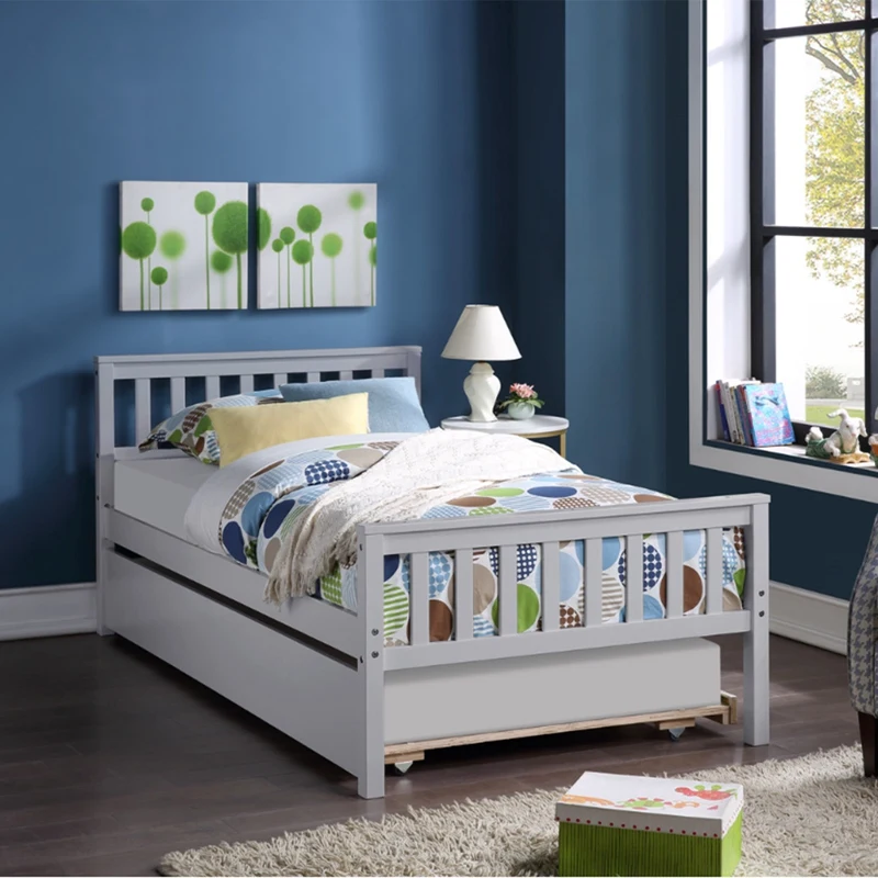 Pine Wood Twin Bed With Trundle Grey White 79.5L*42W*33.5H Inch With Pullout Trundle Bed
Pine Wood Twin Bed With Trundle Grey White 79.5L*42W*33.5H Inch With Pullout Trundle Bed