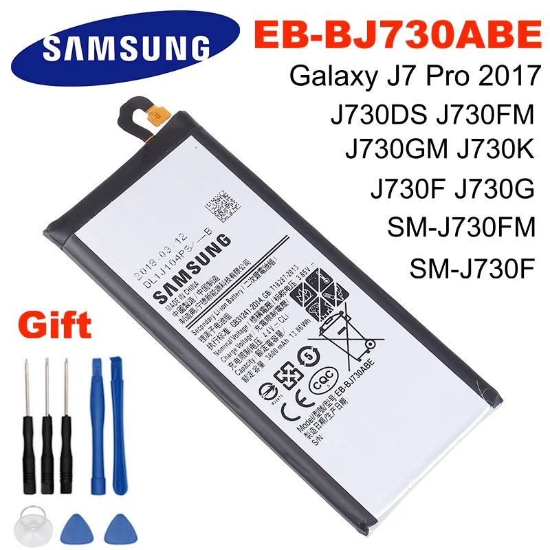 100% оригинальный сменный аккумулятор EB-BJ730ABE для Samsung Galaxy J7 Pro 2017 J730 SM-J730F J730FM 3600 мАч