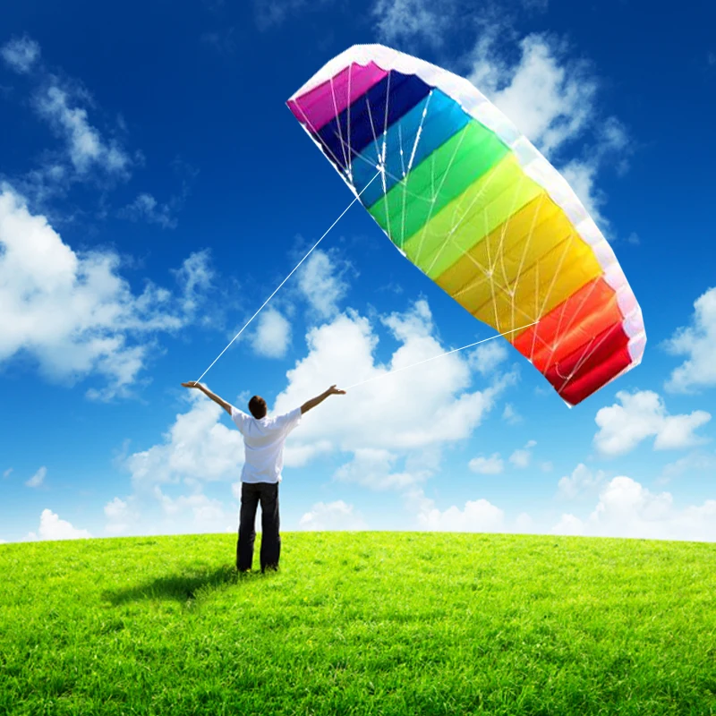 

New Double Line Soft Kite Rainbow Kite 1.4m / 1.2m Sports Beach Stunt Kite Surfing Parachute Kite With Handle Tear Proof Outdoor