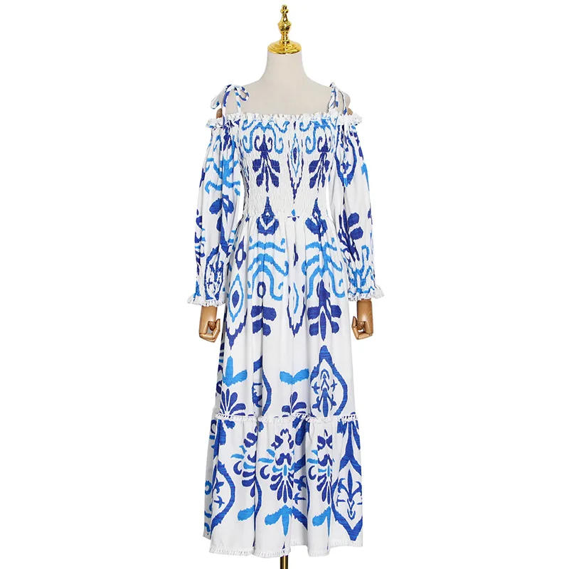 New French sexy one-character shoulder bubble sleeve high waist slim printed large pendulum dress women 28244
New French sexy one-character shoulder bubble sleeve high waist slim printed large pendulum dress women 28244