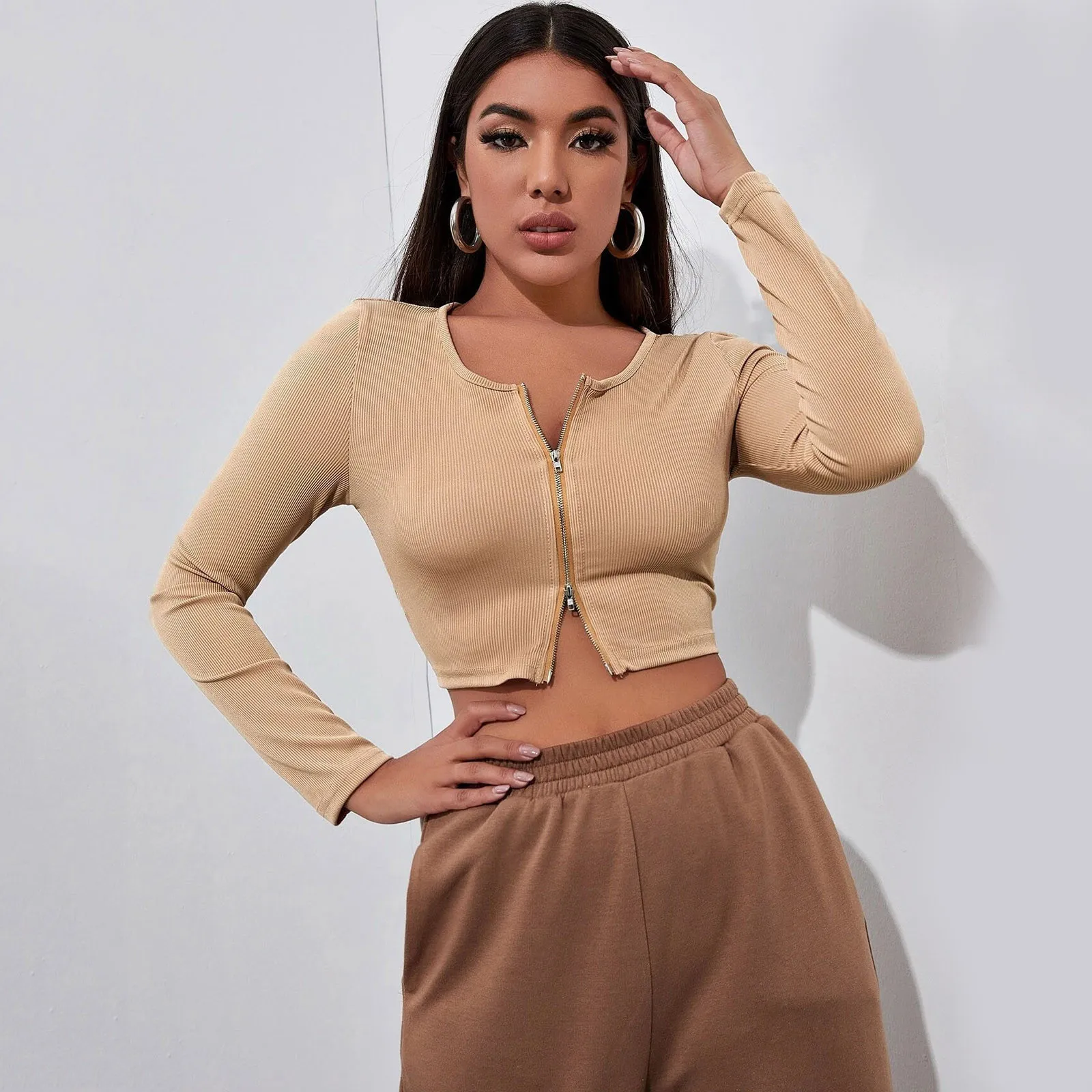 Sexy Zipper Cardigan Blouses Women Long Sleeve Short Show Waist Tops Femme Round Neck Slim Tight Tops Solid Color Blouse
Sexy Zipper Cardigan Blouses Women Long Sleeve Short Show Waist Tops Femme Round Neck Slim Tight Tops Solid Color Blouse