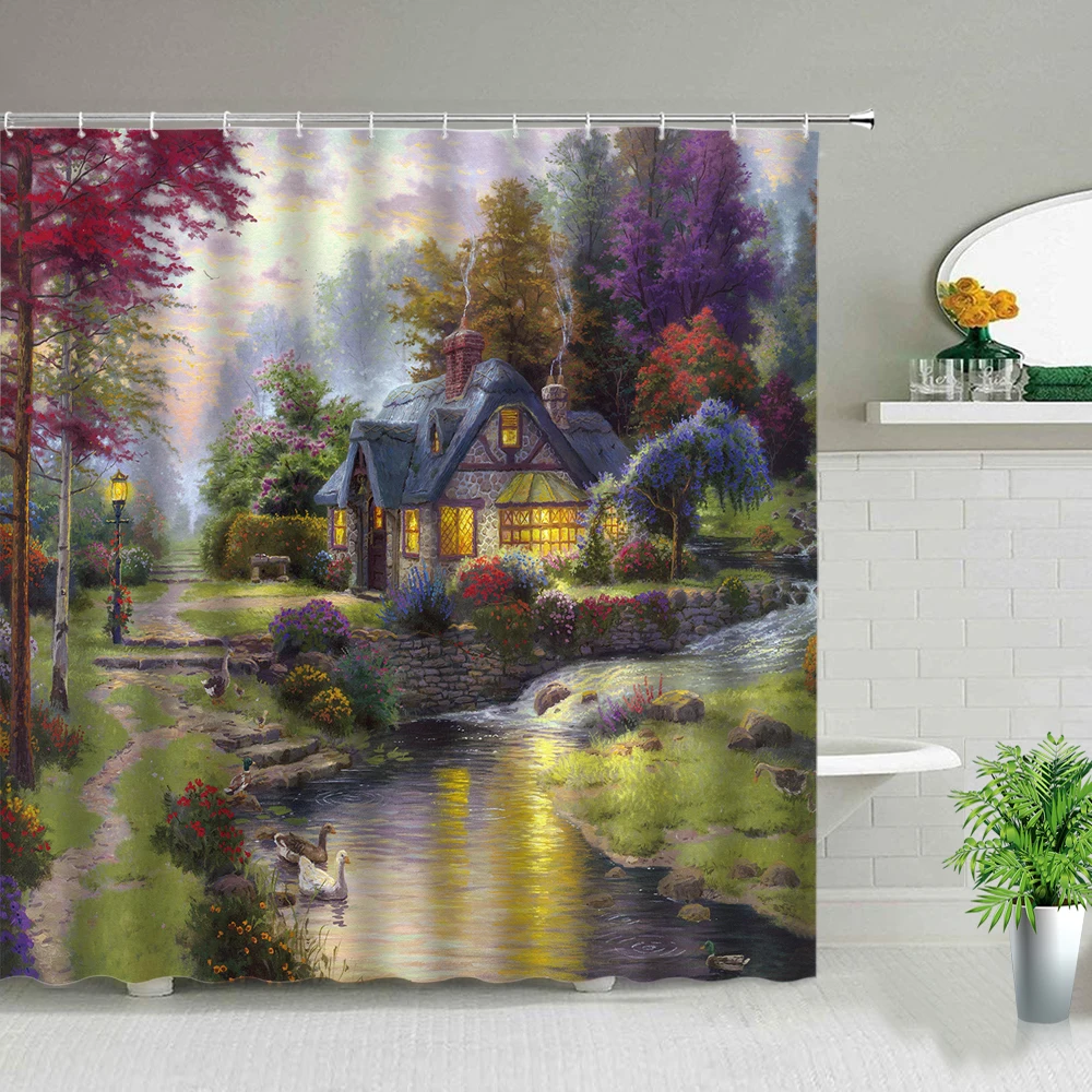 Retro Oil Painting Courtyard Landscape Shower Curtain Set Garden House Home Bathroom Decor Waterproof Polyester FCloth Curtains
Retro Oil Painting Courtyard Landscape Shower Curtain Set Garden House Home Bathroom Decor Waterproof Polyester FCloth Curtains