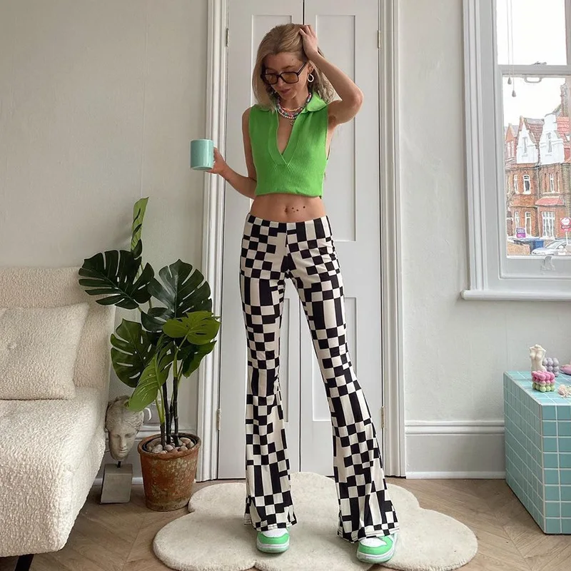 Summer Autumn Ladies Personalized Long Bell-bottom Pants Girls Black White Plaid Slim Flared Trousers for Shopping Dating
Summer Autumn Ladies Personalized Long Bell-bottom Pants Girls Black White Plaid Slim Flared Trousers for Shopping Dating