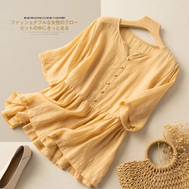 Short-sleeved Cotton Linen Shirt Women's Retro Cotton and Linen Small Shirt 2021 Summer New Style Blouse Women Tops
Short-sleeved Cotton Linen Shirt Women's Retro Cotton and Linen Small Shirt 2021 Summer New Style Blouse Women Tops