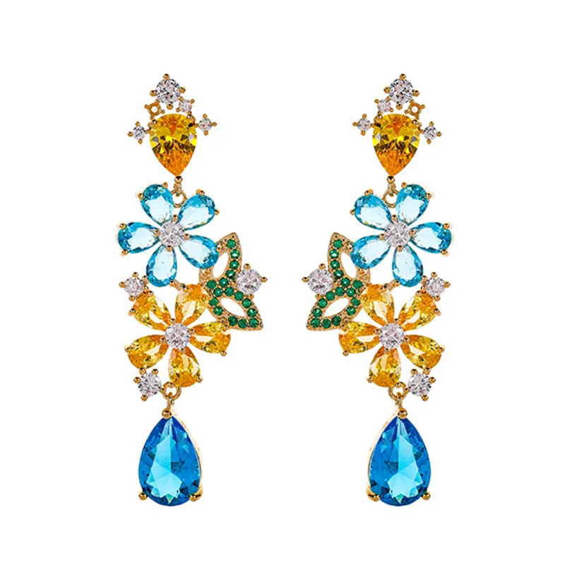 Colorful Flowers Dangle Earrings for Women Summer Sweet Romantic Wedding Dangler Jewelry Cubic Zirconia Water Drop Earings
Colorful Flowers Dangle Earrings for Women Summer Sweet Romantic Wedding Dangler Jewelry Cubic Zirconia Water Drop Earings
