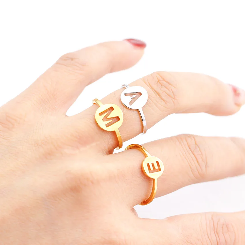 

Adjustable Opening A-Z Letter Rings for Women Men Stainless Steel Alphabet Initial Ring Female Gold Color Name BFF Jewelry