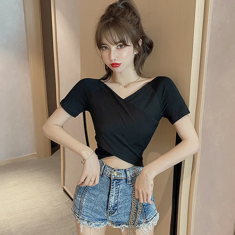 2021Summer Women Slim T-shirt short Sleeve T shirt Cross V-neck Sexy Crop Top short
2021Summer Women Slim T-shirt short Sleeve T shirt Cross V-neck Sexy Crop Top short