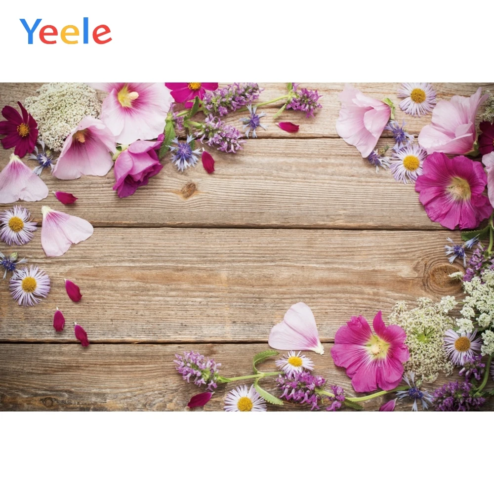 Фото Yeele фон с изображением деревянных доскок цветущие растения гранж - купить