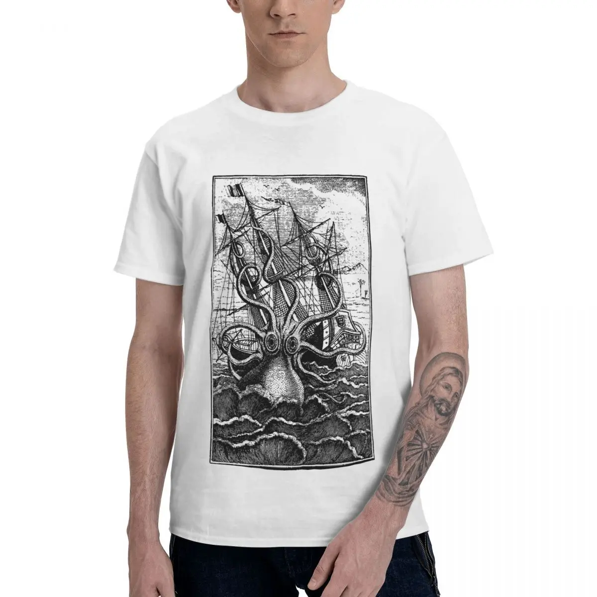 Vintage Kraken Attacking Ship T Shirts Pure Cotton Crewneck Men T Shirt Short Sleeve Plus Size Classic Tee Clothes Summer
Vintage Kraken Attacking Ship T Shirts Pure Cotton Crewneck Men T Shirt Short Sleeve Plus Size Classic Tee Clothes Summer