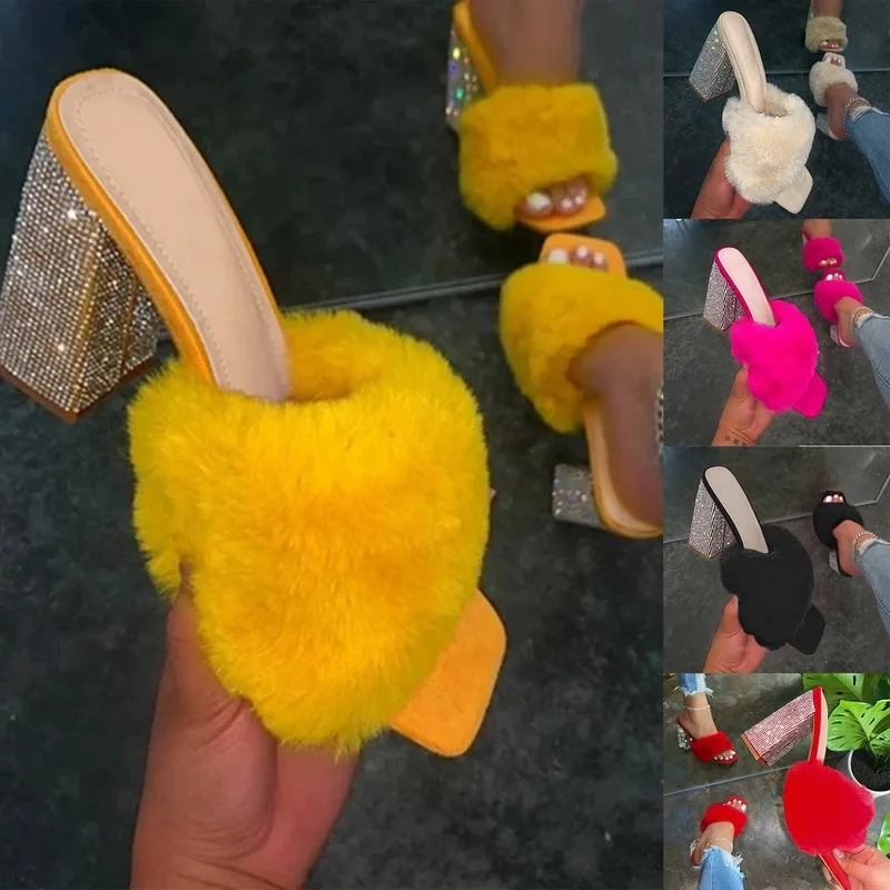 Fluffy Fur Single Slippers Rhinestone High Heels Women Sandals Square Toe Slip-on Summer Slides Shoes For Lady Slipper Plus Size
Fluffy Fur Single Slippers Rhinestone High Heels Women Sandals Square Toe Slip-on Summer Slides Shoes For Lady Slipper Plus Size