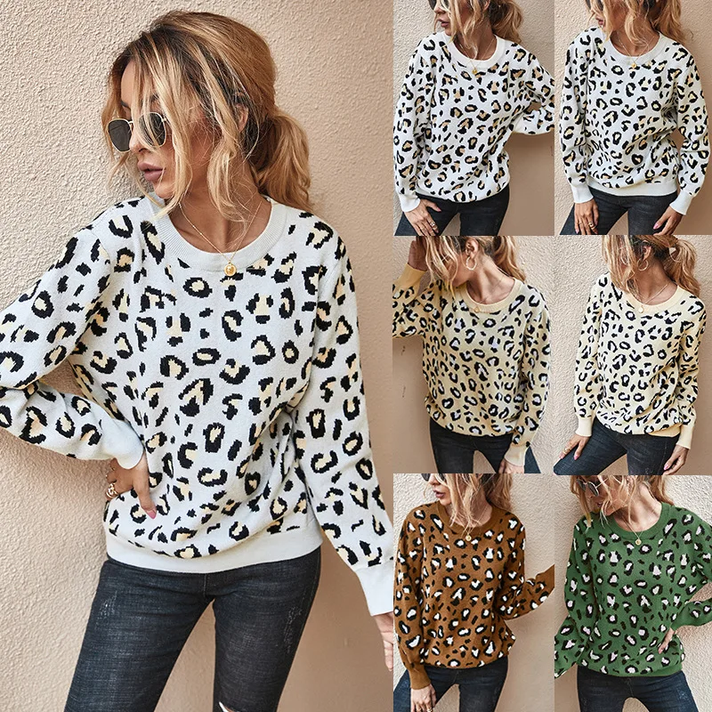 O-neck Knitted Jumpers for Women Leopard Sweater Casual Loose Long Sleeve Winter Sweater Female Pullovers Tops Streetwear 2021
O-neck Knitted Jumpers for Women Leopard Sweater Casual Loose Long Sleeve Winter Sweater Female Pullovers Tops Streetwear 2021