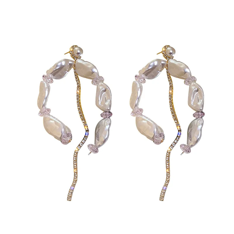 Minar Korean Irregular Baroque Pearl Earrings for Women Shiny Rhinestone Long Tassel Hollow Geometric Drop Earrings Oorbellen
Minar Korean Irregular Baroque Pearl Earrings for Women Shiny Rhinestone Long Tassel Hollow Geometric Drop Earrings Oorbellen