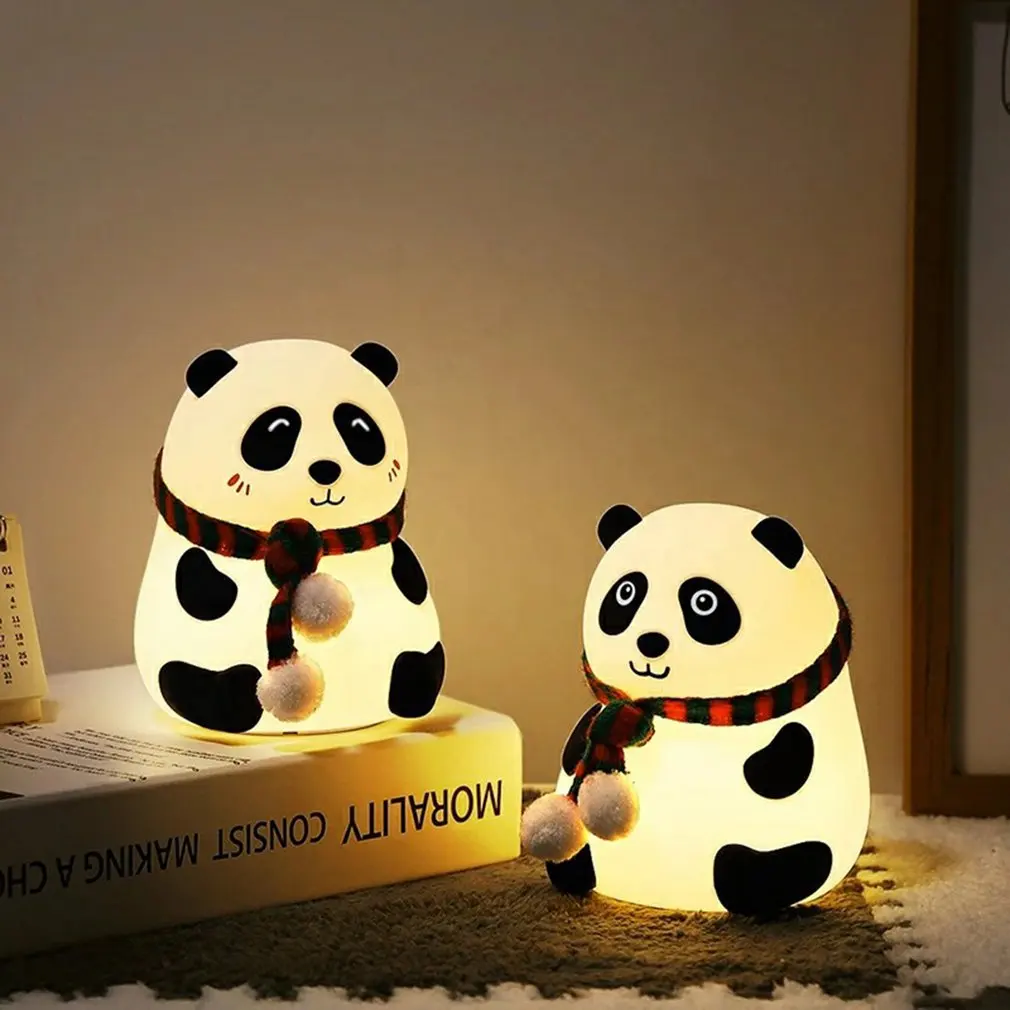 Фото Светодиодная силиконовая лампа с мультяшным рисунком панда перезаряжаемая