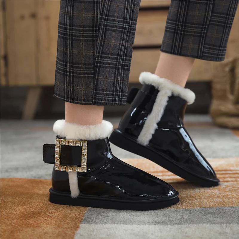 CONASCO Autumn Winter Outdoor Warm Wool Snow Boots Ankle Boots For Women Patent Leather Shoes Woman Rhinestone Flat With Boots
CONASCO Autumn Winter Outdoor Warm Wool Snow Boots Ankle Boots For Women Patent Leather Shoes Woman Rhinestone Flat With Boots