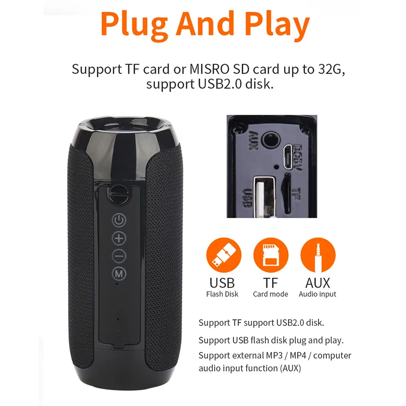 Portable Bluetooth Speakers TG117 Wireless Soundbar stereo subwoofer Outdoor Sports IPX5 Waterproof Support TF Card FM Radio AUX
Portable Bluetooth Speakers TG117 Wireless Soundbar stereo subwoofer Outdoor Sports IPX5 Waterproof Support TF Card FM Radio AUX