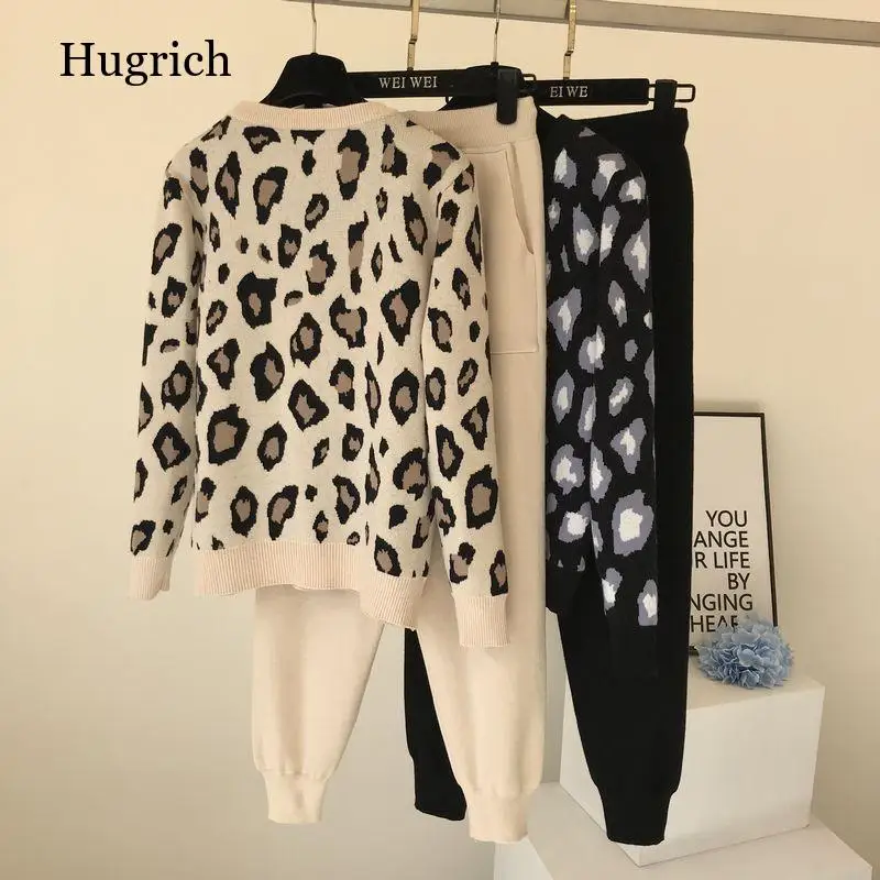 Streetwear leopard printed knit two peice suit women long sleeve O-Neck sweater tops + solid color harem pants casual tracksuit
Streetwear leopard printed knit two peice suit women long sleeve O-Neck sweater tops + solid color harem pants casual tracksuit