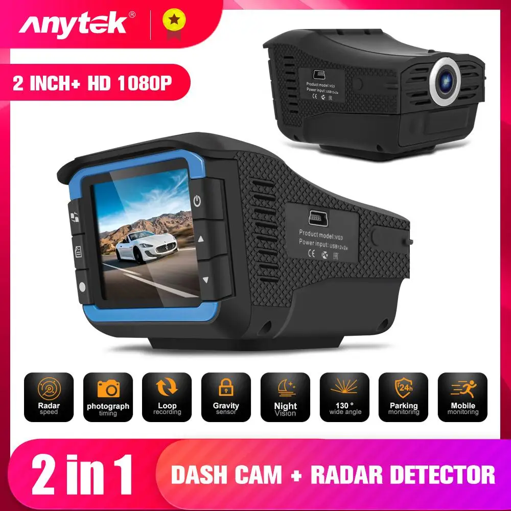 

VG3 Dash Camera Russian&English Voice Traffic Alert 1080P Radar Speed Detector 2in1 2Inch Cra Recorder Camera Car DVR