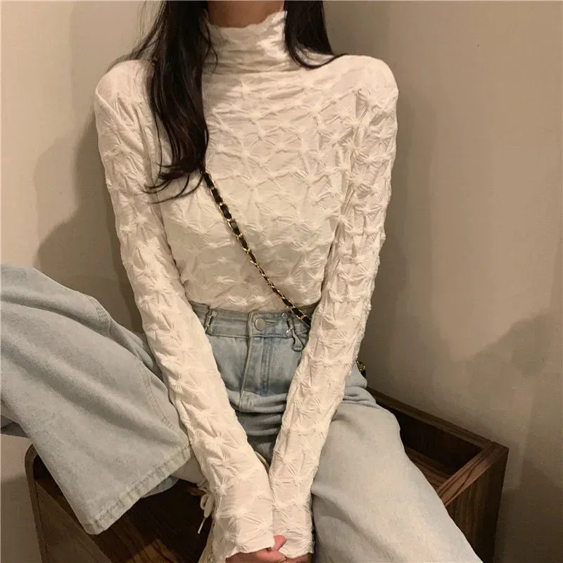 Женская кружевная сетчатая блузка с высоким воротником и длинными рукавами, сезон осень-зима, корейский стиль, Базовая рубашка, Женские одн... 
Женская кружевная сетчатая блузка с высоким воротником и длинными рукавами, сезон осень-зима, корейский стиль, Базовая рубашка, Женские одн...