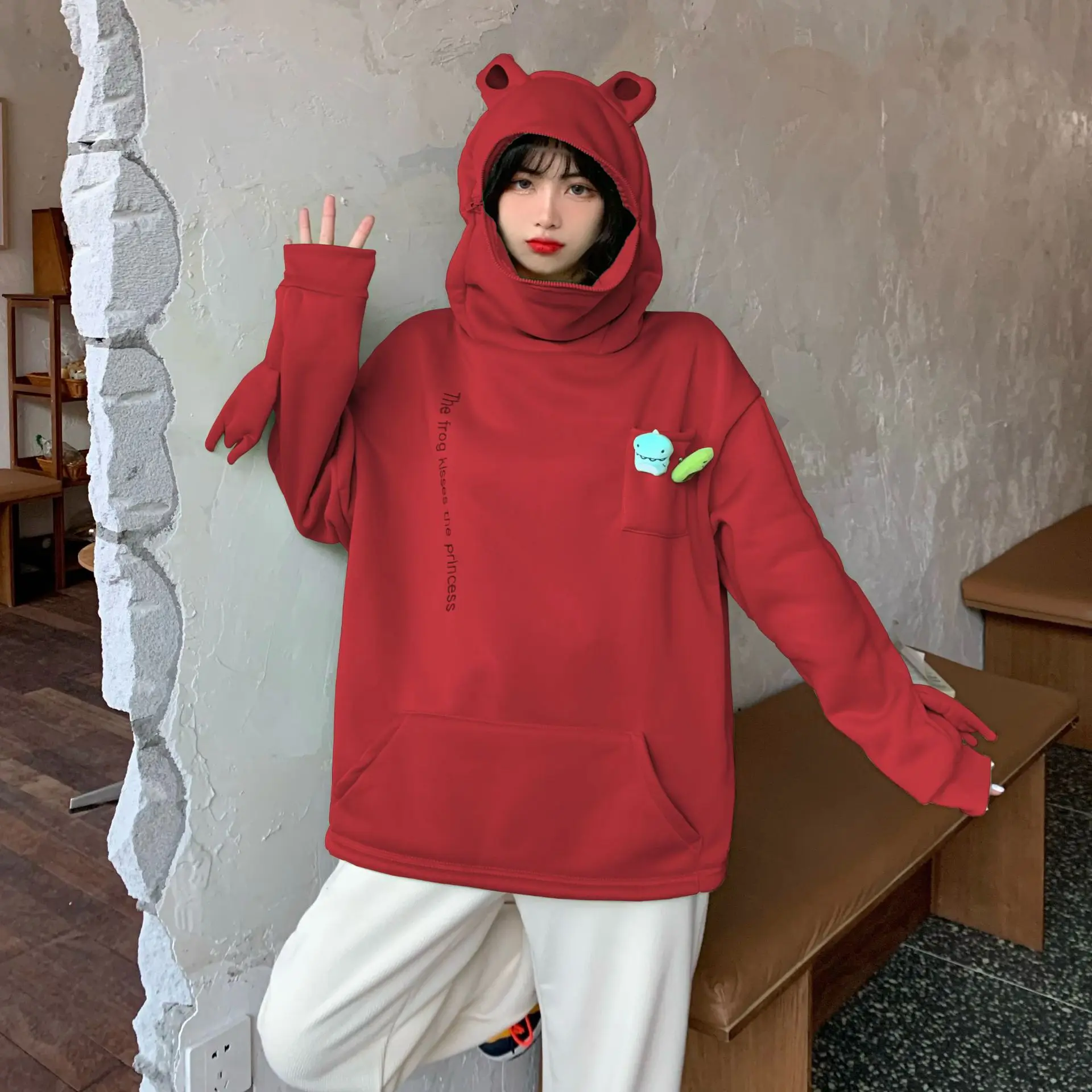 2021 new women's frog sweater women's chic Plush medium length super cute Hooded Sweater
2021 new women's frog sweater women's chic Plush medium length super cute Hooded Sweater