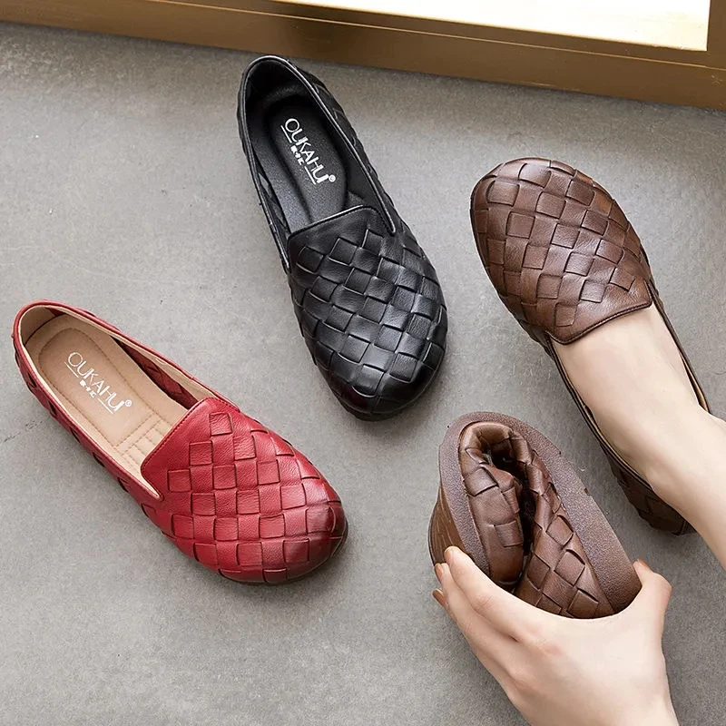 Ladies mary jane shoes black leather flats women loafers comfort slip on summer moccasin shoes woman flats