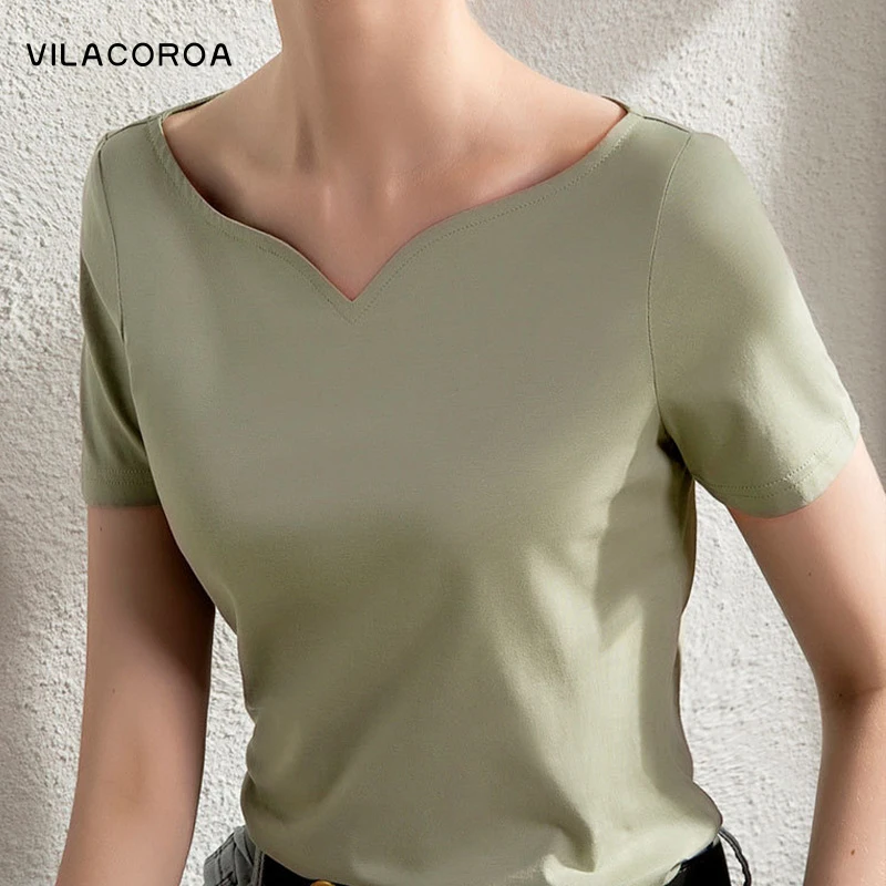 Summer Top Female T-shirts Slim Solid Color Blouses Women Clothing V-Neck Short Sleeves T Shirt Cotton Pullover Ladies
Summer Top Female T-shirts Slim Solid Color Blouses Women Clothing V-Neck Short Sleeves T Shirt Cotton Pullover Ladies