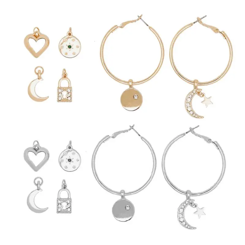 1 Set Star Moon Heart Lock Hoop Earrings Replaceable Tiny Huggie Charm Pendant Drop Earring Kit Women Minimalist Jewelry HX6F 
1 Set Star Moon Heart Lock Hoop Earrings Replaceable Tiny Huggie Charm Pendant Drop Earring Kit Women Minimalist Jewelry HX6F