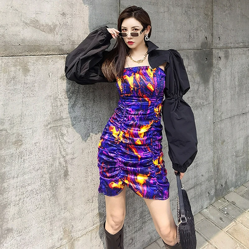 SHENGPALAE Tie Dye Streetwear Folds Mini Sling Dress And Siper-short Long Sleeve Zipper Coat Twp Piece Sets For Women In 2021
SHENGPALAE Tie Dye Streetwear Folds Mini Sling Dress And Siper-short Long Sleeve Zipper Coat Twp Piece Sets For Women In 2021