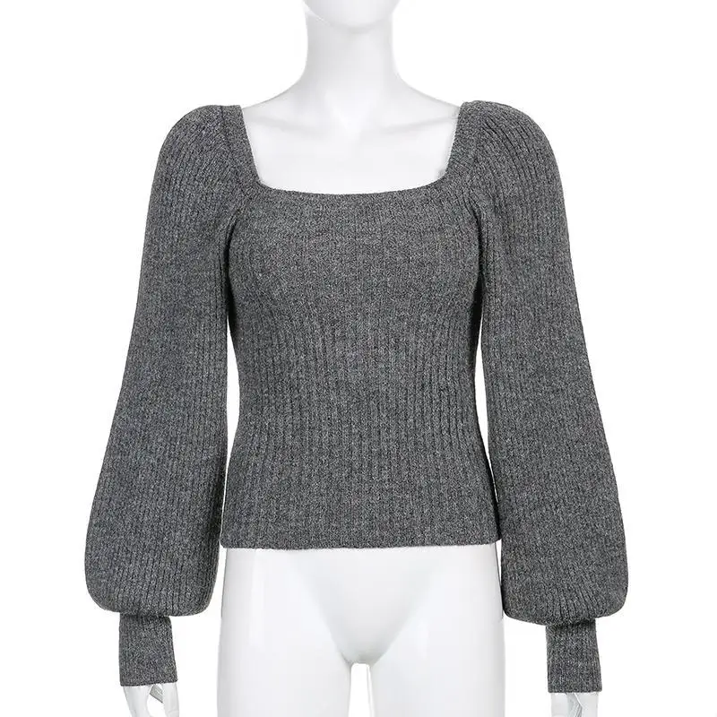 Ladies sweater pullover retro temperament square neck puff sleeve solid color knitted top women's autumn and winter warm long-sl
Ladies sweater pullover retro temperament square neck puff sleeve solid color knitted top women's autumn and winter warm long-sl