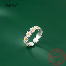 Genuine 925 Sterling Silver Jewelry New Spring Daisy Flower Ring Women Korean Style Adjustable Opening Finger Ring Party Gift