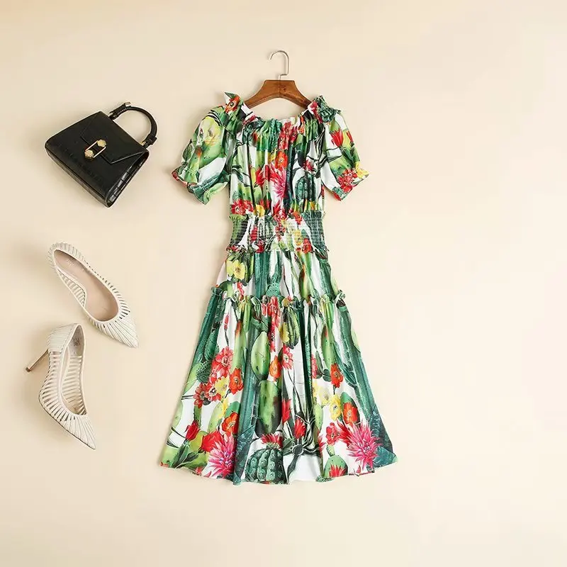 women's American European and clothing 2021 summer new style Short - sleeved one-line collar Cactus print fashion dress
women's American European and clothing 2021 summer new style Short - sleeved one-line collar Cactus print fashion dress