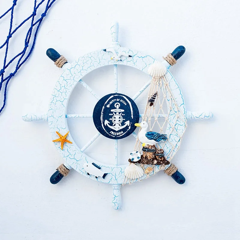 Nautical Steering Wheel Model Nautical Beach Wooden Boat Ship Steering Wheel Fishing Net Shell Home Wall Decoration Model Toys
Nautical Steering Wheel Model Nautical Beach Wooden Boat Ship Steering Wheel Fishing Net Shell Home Wall Decoration Model Toys
