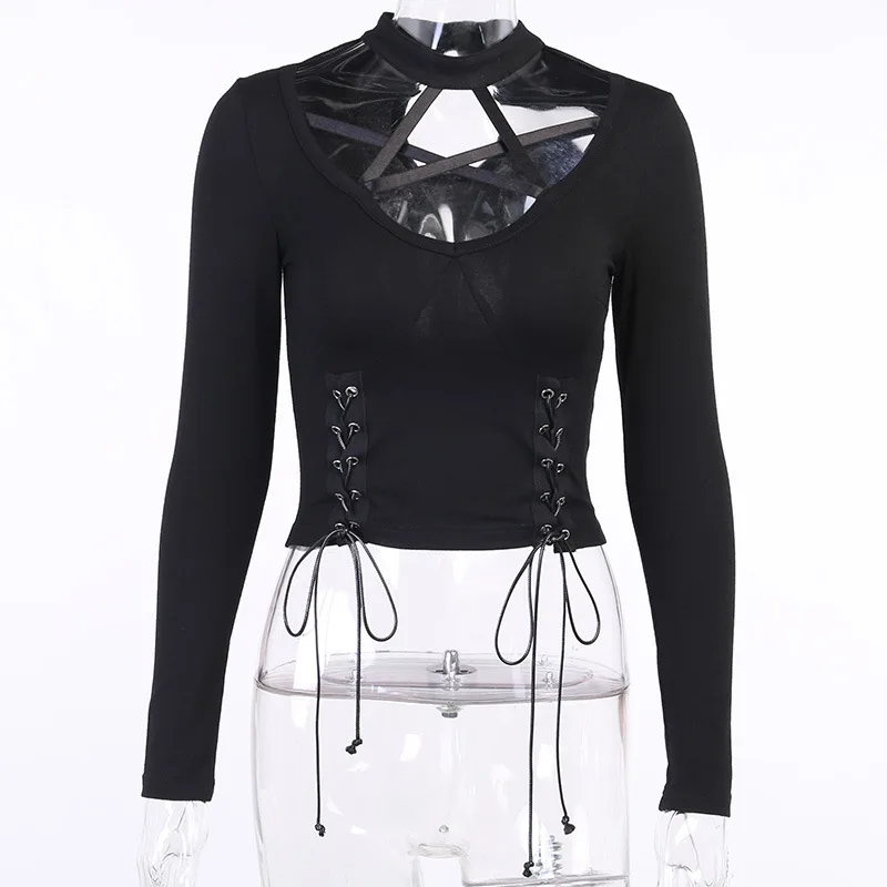 2020 Vintage Black Long Sleeve Tops Gothic Pentagram Hollow Out Halter Sexy Tops Autumn Bandage Slim Casual Tops Streetwear New
2020 Vintage Black Long Sleeve Tops Gothic Pentagram Hollow Out Halter Sexy Tops Autumn Bandage Slim Casual Tops Streetwear New